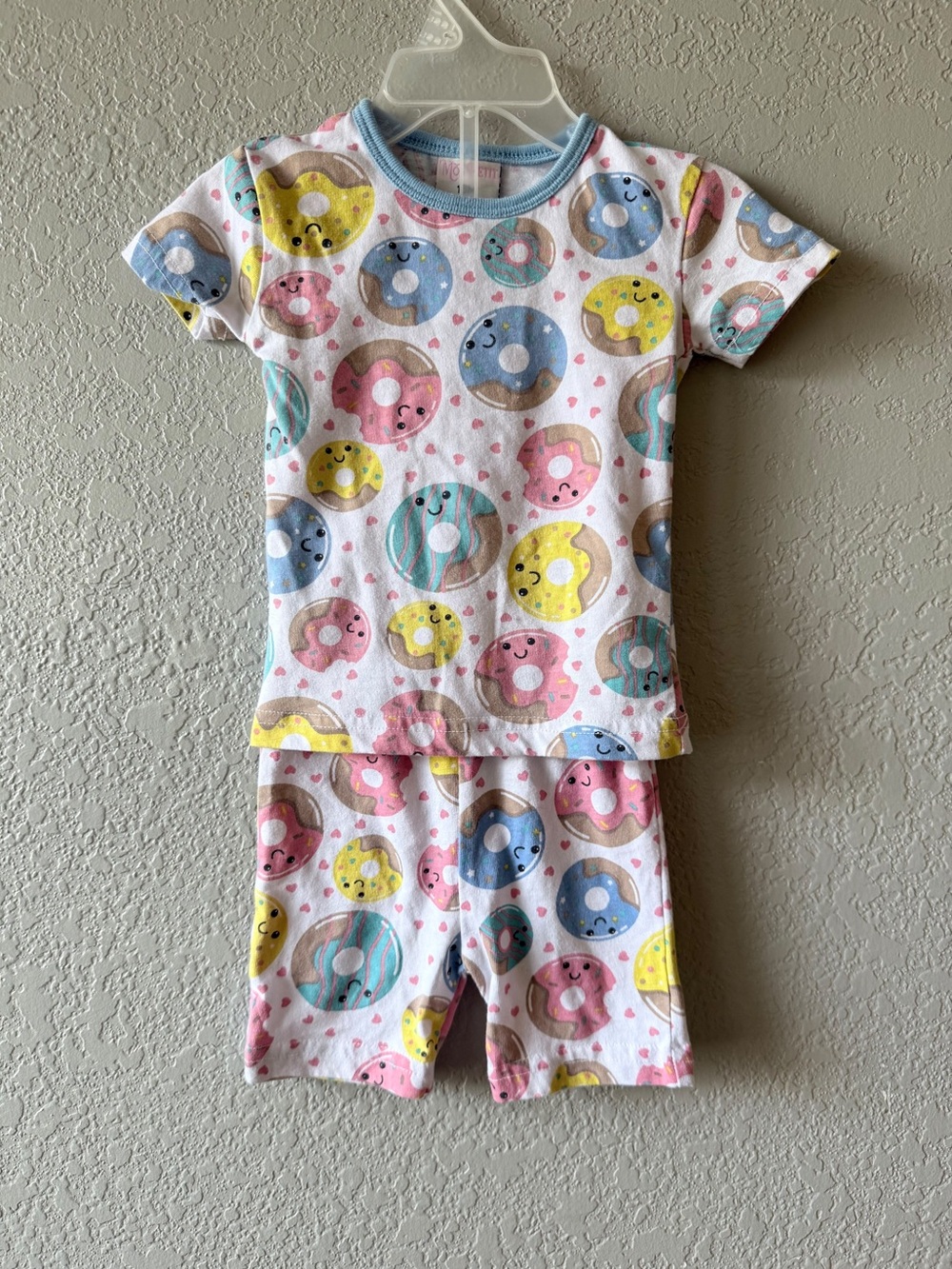 Girls' Short-Sleeve Donut Print Pajama Set in White and Pastels